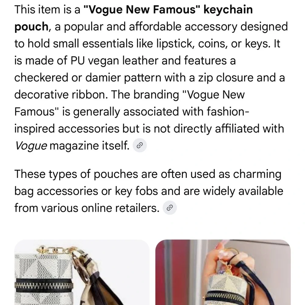 Vogue New Famous Checkered Cosmetic Case w/Keychain Embellished Purse Adornment